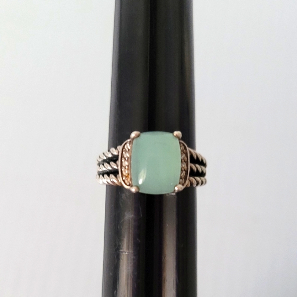 David Yurman Mint Green Chalcedony and Silver Cable Ring